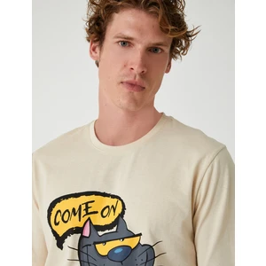 Kedi Baskılı Tişört Kısa Kollu Bisiklet Yaka Pamuklu