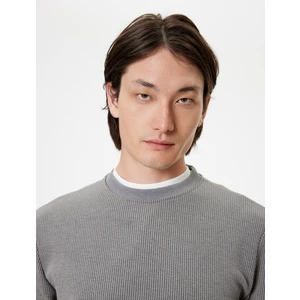 Bisiklet Yaka Sweatshirt Uzun Kollu Dokulu Pamuk Karışımlı