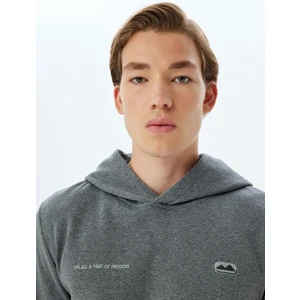 Kapşonlu Sweatshirt Slogan Işlemeli Yıkamalı Pamuk Karışımlı