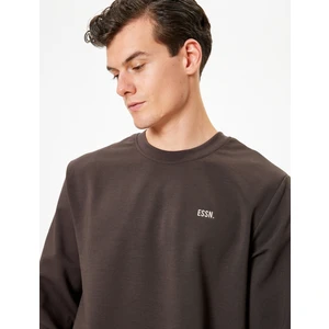 Bisiklet Yaka Sweatshirt Minimal Baskılı Interlok Kumaş Pamuk Karışımlı