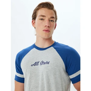 Slim Fit Tişört Slogan Baskılı Bisiklet Yaka Kısa Kollu Biyeli Pamuk Karışımlı