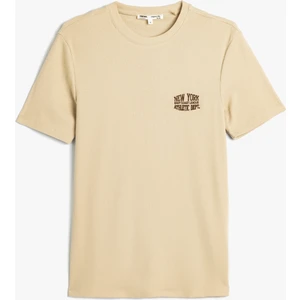 Slim Fit Tişört Slogan Işlemeli Kısa Kollu Bisiklet Yaka Pamuklu