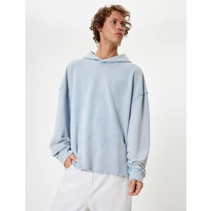 Oversize Sweatshirt Yıkamalı Uzun Kollu Kapşonlu Pamuk Karışımlı