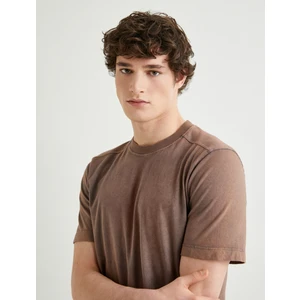 Yıkamalı Tişört Bisiklet Yaka Kısa Kollu Pamuklu