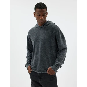 Oversize Sweatshirt Yıkamalı Uzun Kollu Kapşonlu Pamuk Karışımlı