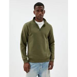 Yarım Fermuarlı Yaka Sweatshirt Uzun Kollu Şardonlu Pamuk Karışımlı