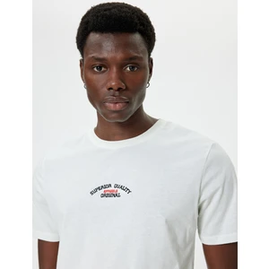 Slim Fit Tişört Slogan Baskılı Kısa Kollu Bisiklet Yaka Pamuklu