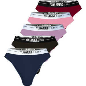 Yohannes Club Yohannesclub,  Kadın, Lastik Kemerli Brazilian Külot, 5'li, Pudra, Lila, Bordo, Lacivert, Siyah