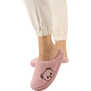 Önü Kapalı Ayıcık Baskılı Peluş Kadın Ev Terliği Pembe