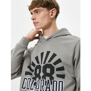 Kapşonlu Sweatshirt Kolej Baskılı Uzun Kollu Ribanalı