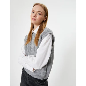 Triko Süveter Kolsuz Örgü Dokulu Bisiklet Yaka