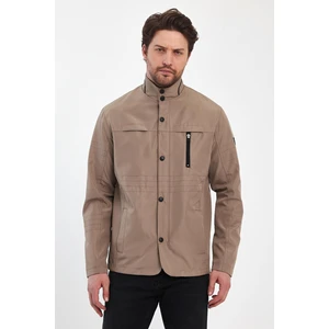 Erkek Krem Regular Uzun Mevsimlik Pamuk Polyester Karışımlı Safari Mont&ceket