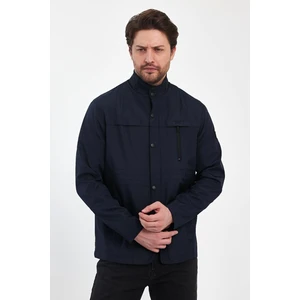 Erkek Lacivert Regular Uzun Mevsimlik Pamuk Polyester Karışımlı Safari Mont&ceket