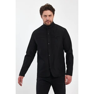 Erkek Siyah Regular Uzun Mevsimlik Pamuk Polyester Karışımlı Safari Mont&ceket