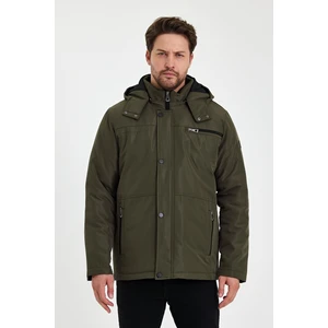 Yeşil Içi Kalın Kürklü Çıkartılabilir Kapüşonlu Fermuar Çepli Rüzgar ve Su Geçirmez Mont&kaban