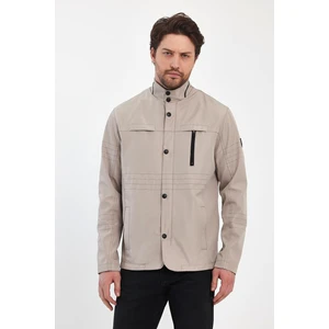 Erkek Açık Krem Regular Uzun Mevsimlik Pamuk Polyester Karışımlı Safari Mont&ceket
