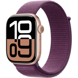 Watch Series 10 GPS, 46 mm Roze Altın Rengi Alüminyum Kasa ve Kırmızı Erik Spor Loop
