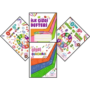 0'dan 9'a Boyama Kitabı - İlk Çizgi Defter - Çizgi Çalışması - 0'dan 9'a Sayma ve Yazma Çalışmaları 4'lü Set