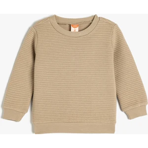 Bisiklet Yaka Sweatshirt Dokulu Pamuk Karışımlı