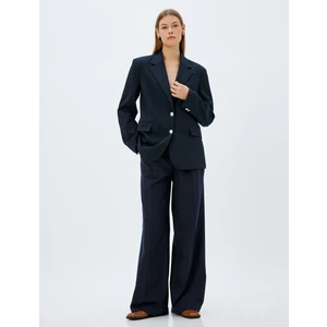 Yüksek Bel Geniş Paça Kumaş Pantolon Pile Detaylı Cepli