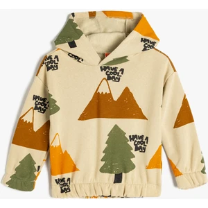 Kapşonlu Sweatshirt Doğa Temalı Uzun Kollu Şardonlu