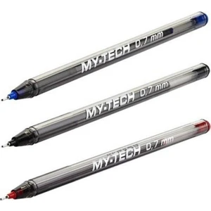 My-Tech 3'lü Tükenmez Kalem Seti - Mavi, Kırmızı, Siyah, 0.7 mm, Şeffaf Gövde