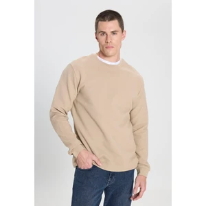 Regular Fit Normal Kesim Bisiklet Yaka Haki Sweatshirt