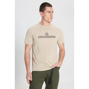 All Terrain Gear Regular Fit Normal Kesim Bisiklet Yaka %100 Pamuk Bej Tişört