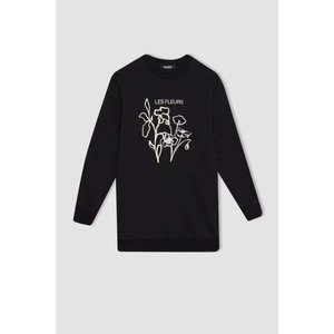Regular Fit Bisiklet Yaka Çiçek Baskılı Sweatshirt Tunik D7571AX24WN