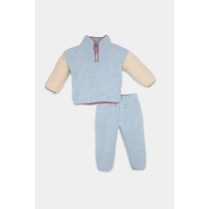 Kız Bebek 2'li Takım Pelüş Fermuarlı Dik Yaka Sweatshirt Beli Lastikli Alt D6706A524WN