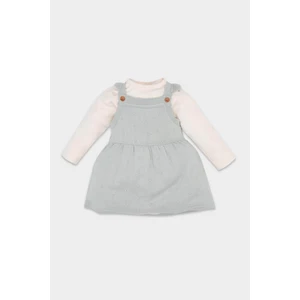 Kız Bebek 2'li Takım Yarım Balıkçı Yaka Uzun Kollu Tişört Salopet  Elbise