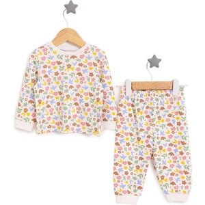 Bisiklet Yaka Çiçek Renkli Pijama Takımı Kız Bebek