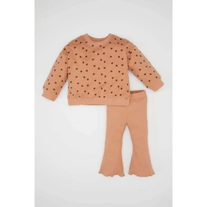 Kız Bebek 2'li Takım Kalp Desenli Bisiklet Yaka Sweatshirt Beli Lastikli Tayt D1676A524AU