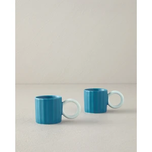 Angled New Bone China Kahve Fincan Takımı Turkuaz