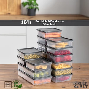 16' lı Buzdolabı Organizer Derin Dondurucuya Uygun Buzluk Bakliyat Saklama Kabı - Antrasit