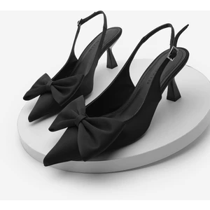 Kadın Stiletto Arkası Açık Fiyonk Detaylı Topuklu Ayakkabı Sarvel Siyah