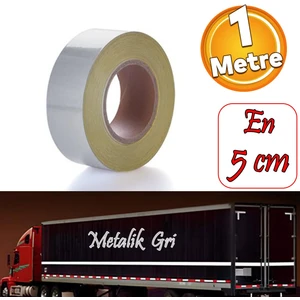 Düz Desensiz Metalize Gri Renk Reflektörlü Bant Gece Parlayan En 5 Cm 1 Mt Ikaz Bandı Reflektif