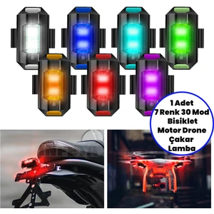 1 Adet 7 Renk 30 Mod Bisiklet Motor Drone Çakar Lamba, Bisiklet Işığı, Motor Drone Işık ve Çakar