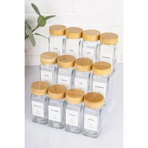 Bambu Kapaklı 12 Adet Cam Baharatlık Seti 120 ml