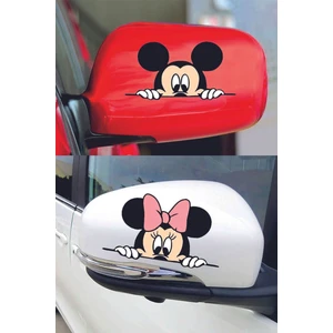 3D Sticker Mickey Minnie Dikiz Ayna, Araba, Motorsiklet, Kask, Laptop,cam Sticker 14X8 cm