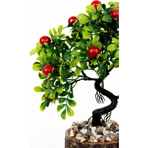 Taş Detaylı Odun Saksıda Yapay Bonsai Ağacı