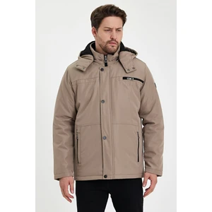 Krem Içi Kalın Kürklü Çıkartılabilir Kapüşonlu Fermuar Çepli Rüzgar ve Su Geçirmez Mont&kaban