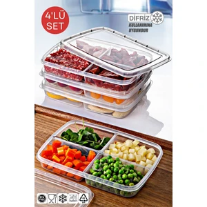 Nandy Home 4'lü Küçük Boy Kare Saklama Kabı Seti – Buzdolabı ve Derin Dondurucu İçin Uygun, Sızdırmaz Kapaklı