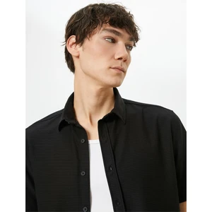 4Sam60003Hk 999 Siyah Erkek Dokuma Kısa Kollu Gömlek