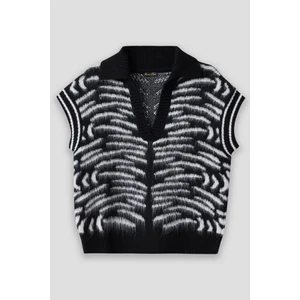 Summer Winter Club Kadın Şardonlu Polo Yaka Fitilli Kenarlı Kolsuz % 100 Ipek Süveter