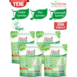 Mom's green 4'lü Set- 50'li Oksijenli Bulaşık Makinesi Tableti 4x50=200 Tablet