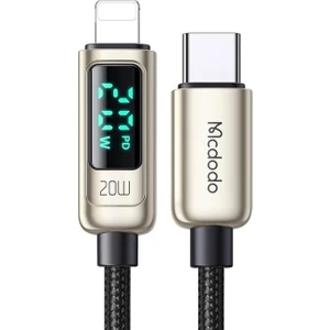CA-8811 20W Dijital Göstergeli Type-C To Lightining Pd-Data Şarj Kablosu-Gümüş
