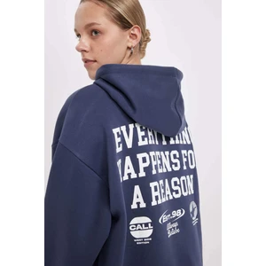 Oversize Geniş Kalıp Kapüşonlu Cepli Sırt Baskılı Kalın Sweatshirt C7817AX24WN