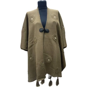 Akmoda Kalın Kışlık Triko Uzun Bayan Panço