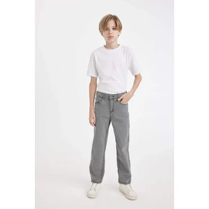 Erkek Çocuk Straight Fit Düz Paça Cepli Gri Basic Düz Jean Pantolon C3697A824WN